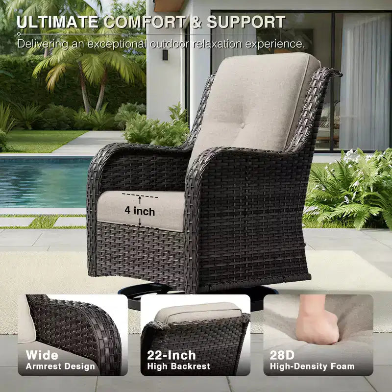 Ensemble de chaises pivotantes et repose-pieds d'extérieur UPTIOT : 2 chaises pivotantes + 2 repose-pieds multifonctionnels