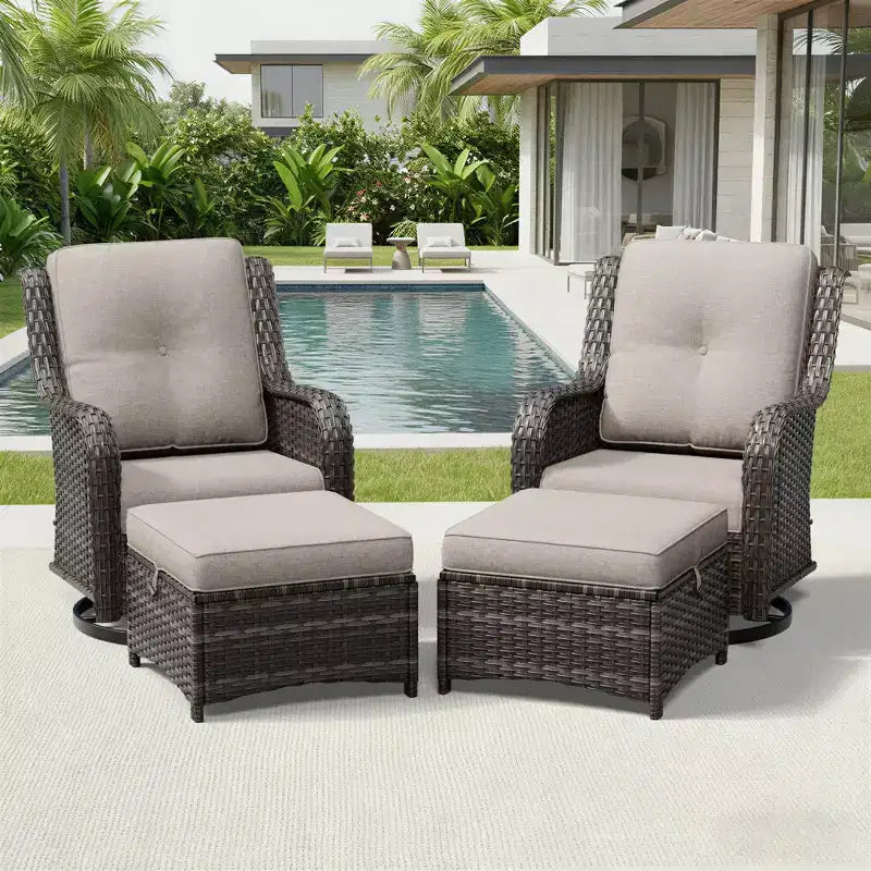 Ensemble de chaises pivotantes et repose-pieds d'extérieur UPTIOT : 2 chaises pivotantes + 2 repose-pieds multifonctionnels