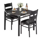 Dining Table Set with Upholstered Chairs, Compact Space-Saving Kitchen Furniture with Corner Guards for Apartment Home, Black, 2+1