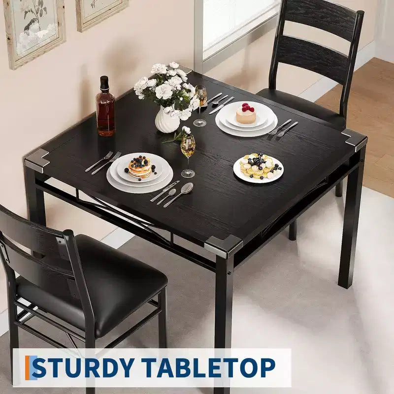 Ensemble table à manger avec chaises rembourrées, mobilier de cuisine compact et peu encombrant avec protections d'angle pour appartement, noir, 2+1