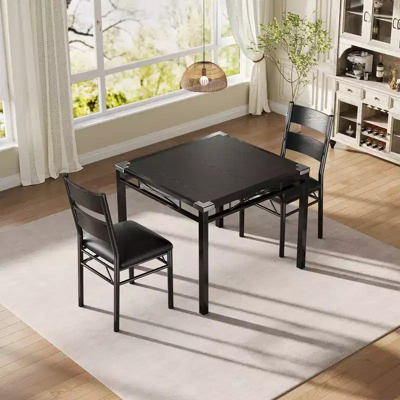 Ensemble table à manger avec chaises rembourrées, mobilier de cuisine compact et peu encombrant avec protections d'angle pour appartement, noir, 2+1