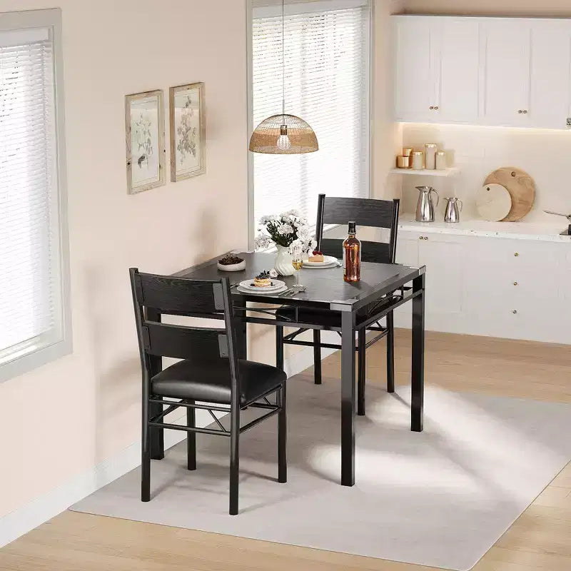 Ensemble table à manger avec chaises rembourrées, mobilier de cuisine compact et peu encombrant avec protections d'angle pour appartement, noir, 2+1