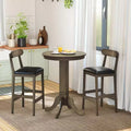 Costway 3 PCS Wood Bar Table Set with Pedestal Base, 2 Armless Stools, Padded Seat, Backrest