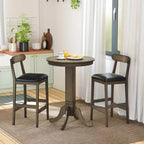 Costway 3 PCS Wood Bar Table Set with Pedestal Base, 2 Armless Stools, Padded Seat, Backrest