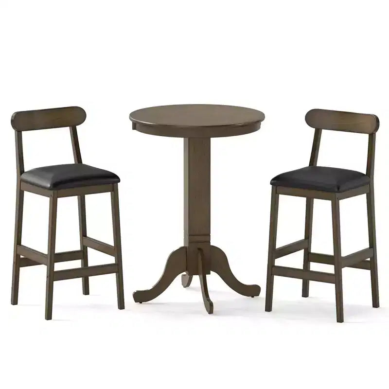 Costway Ensemble de Table de Bar 3 Pièces en Bois avec Base Colonne, 2 Tabourets sans Accoudoirs, Siège Rembourré, Dossier