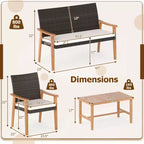 Costway Salon de Jardin 4 Pièces avec Table Basse en Bois d'Acacia et Coussins Moelleux pour Jardin