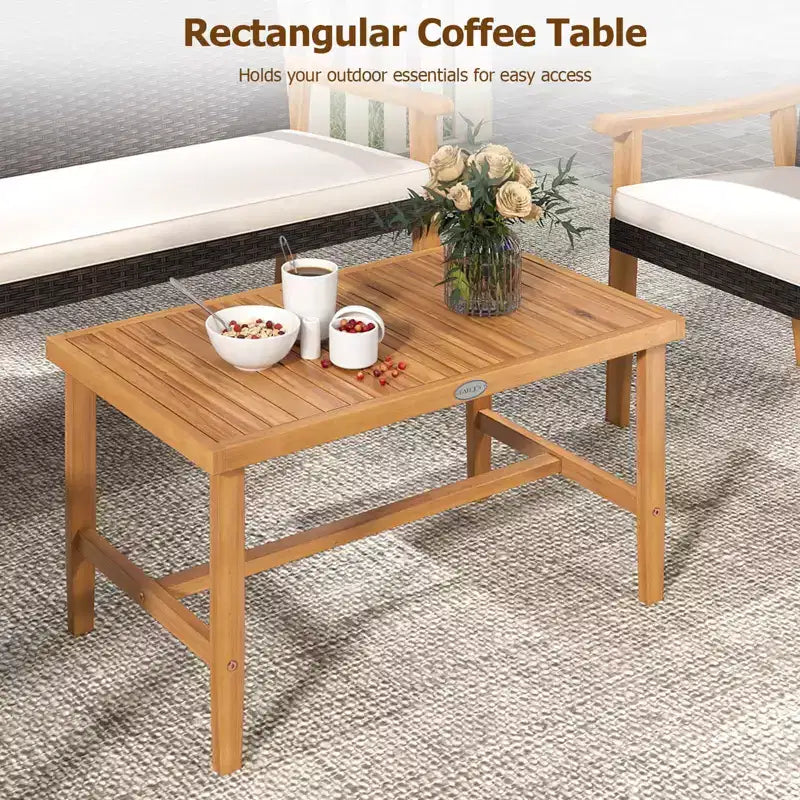 Costway Salon de Jardin 4 Pièces avec Table Basse en Bois d'Acacia et Coussins Moelleux pour Jardin