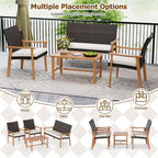 Costway Salon de Jardin 4 Pièces avec Table Basse en Bois d'Acacia et Coussins Moelleux pour Jardin