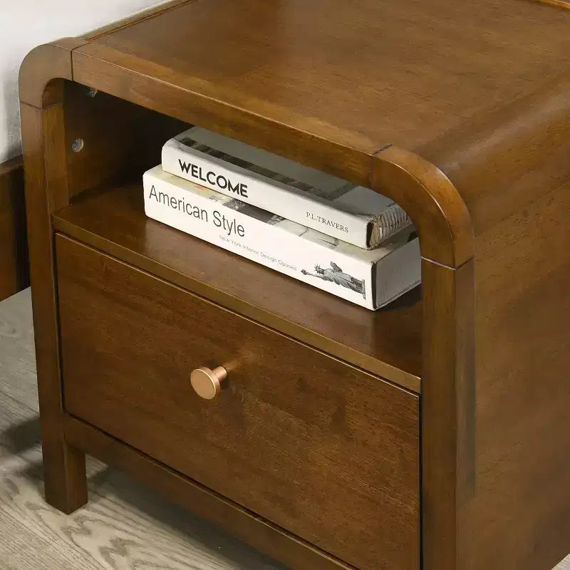 Ensemble de chambre à coucher en bois Eldren de Roundhill Furniture, lit plateforme avec deux tables de chevet, finition noyer