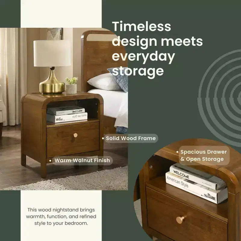 Ensemble de chambre à coucher en bois Eldren de Roundhill Furniture, lit plateforme avec deux tables de chevet, finition noyer