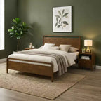 Ensemble de chambre à coucher en bois Eldren de Roundhill Furniture, lit plateforme avec deux tables de chevet, finition noyer