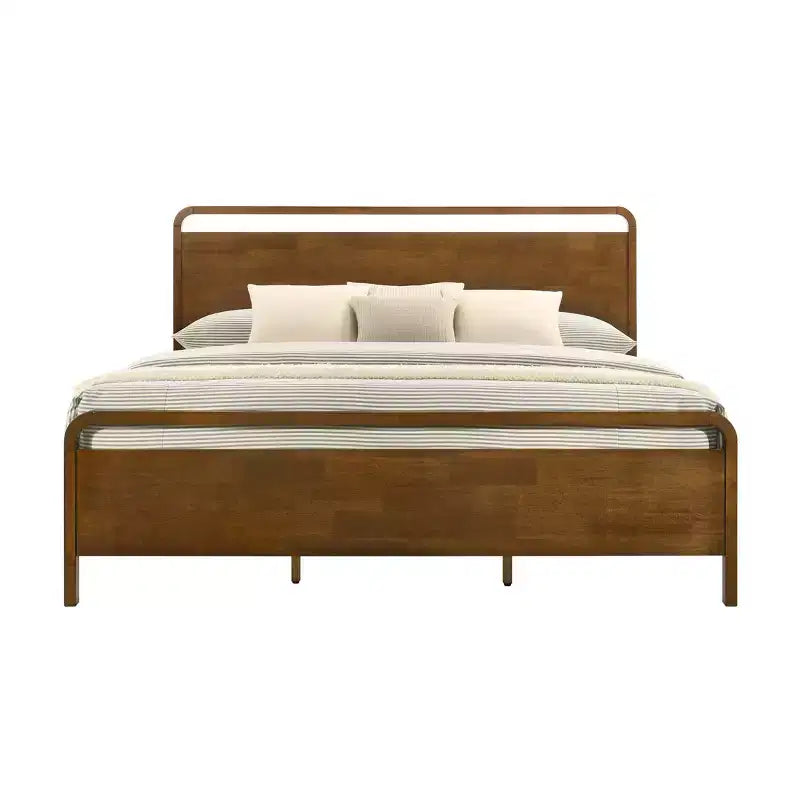 Ensemble de chambre à coucher en bois Eldren de Roundhill Furniture, lit plateforme avec deux tables de chevet, finition noyer