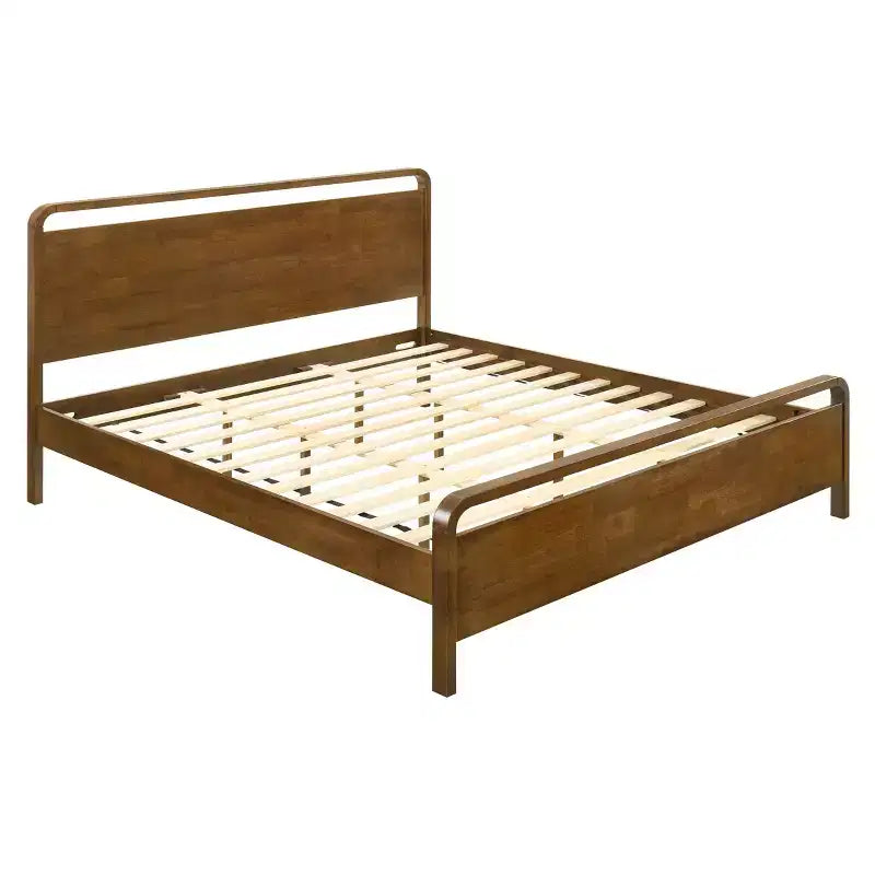 Ensemble de chambre à coucher en bois Eldren de Roundhill Furniture, lit plateforme avec deux tables de chevet, finition noyer