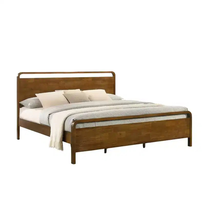 Ensemble de chambre à coucher en bois Eldren de Roundhill Furniture, lit plateforme avec deux tables de chevet, finition noyer