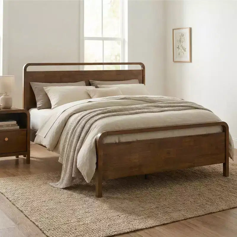 Ensemble de chambre à coucher en bois Eldren de Roundhill Furniture, lit plateforme avec deux tables de chevet, finition noyer
