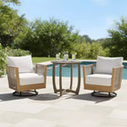 Christopher Knight Home Rahul Modern 3 Piece Acacia Patio Swivel Chairs with Rope Design and Bistro Table Set
