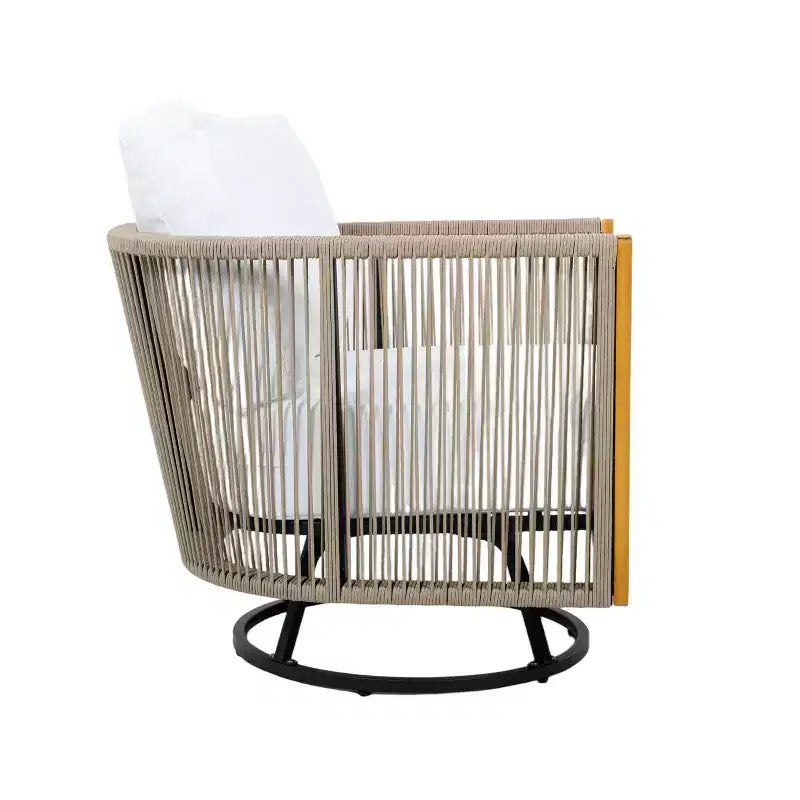 Christopher Knight Home Rahul, ensemble de 3 chaises de patio pivotantes modernes en acacia avec design en corde et table de bistrot