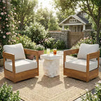 Christopher Knight Home Telluride – Ensemble de 3 chaises de jardin modernes pivotantes à 360° en bois d'acacia avec table d'appoint en béton léger