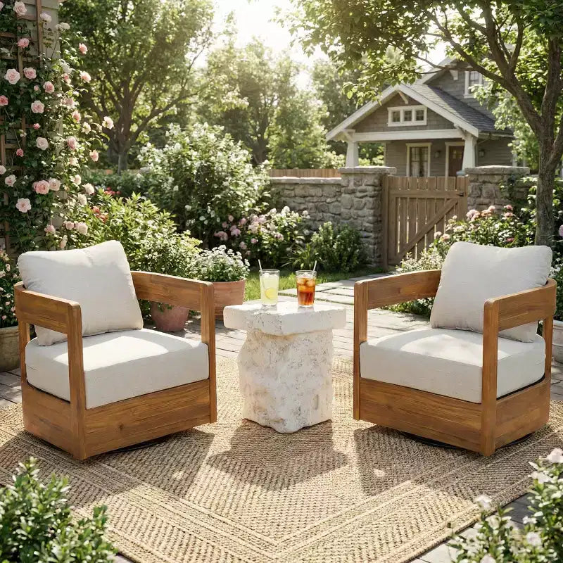 Christopher Knight Home Telluride – Ensemble de 3 chaises de jardin modernes pivotantes à 360° en bois d'acacia avec table d'appoint en béton léger