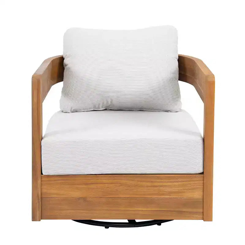 Christopher Knight Home Telluride – Ensemble de 3 chaises de jardin modernes pivotantes à 360° en bois d'acacia avec table d'appoint en béton léger