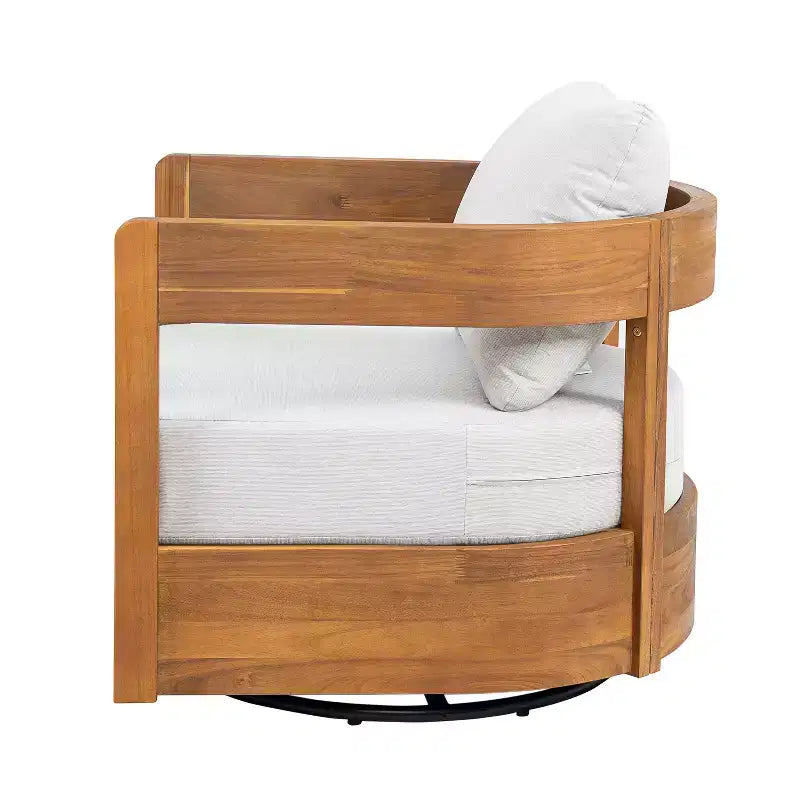 Christopher Knight Home Telluride – Ensemble de 3 chaises de jardin modernes pivotantes à 360° en bois d'acacia avec table d'appoint en béton léger