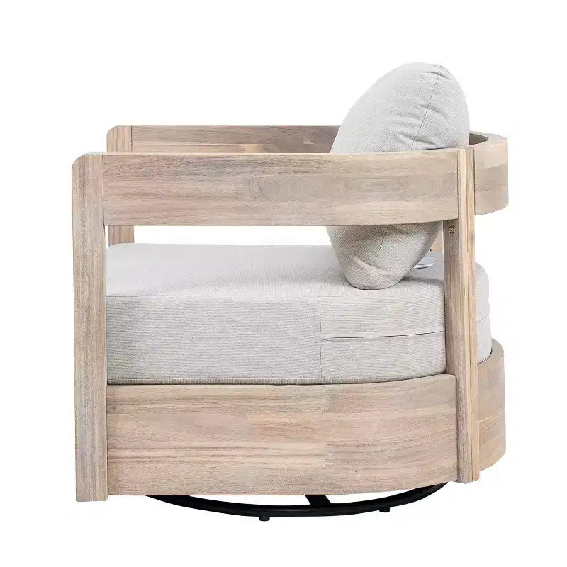 Christopher Knight Home Telluride – Ensemble de 3 chaises de jardin modernes pivotantes à 360° en bois d'acacia avec table d'appoint en béton léger