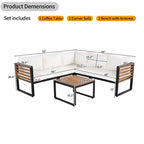 GDFStudio Cameron Salon de jardin moderne 4 pièces en bois d'acacia et métal avec table basse et coussins