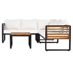 GDFStudio Cameron Salon de jardin moderne 4 pièces en bois d'acacia et métal avec table basse et coussins