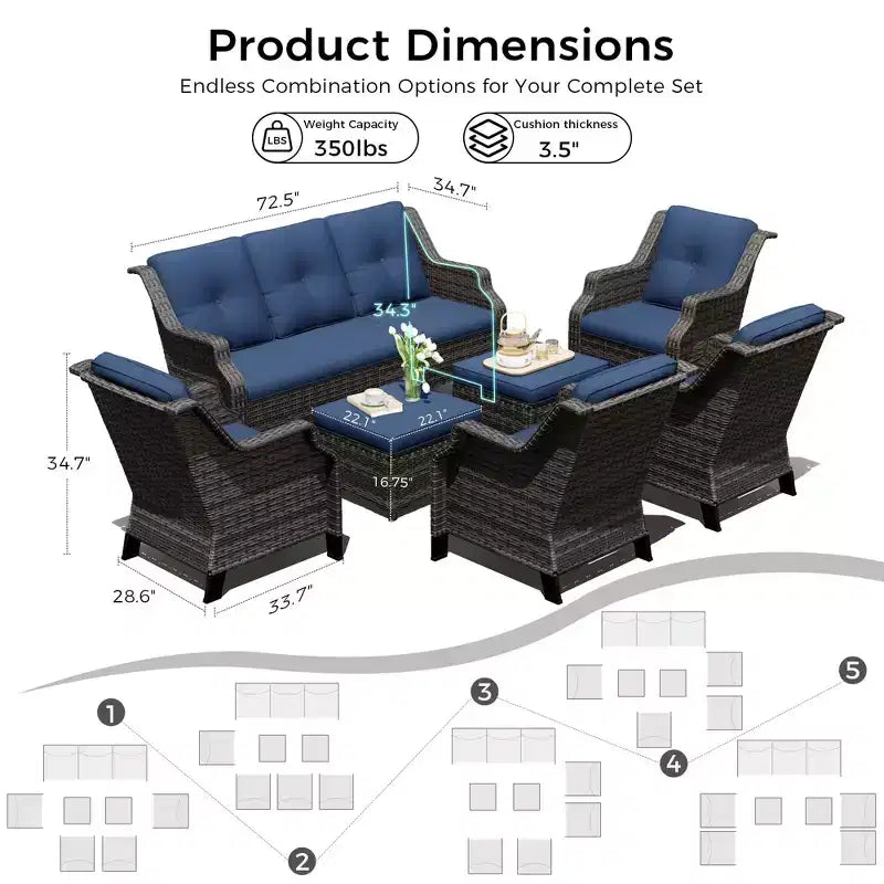 Ensemble UPTIOT de 4 chaises avec 2 poufs et un canapé