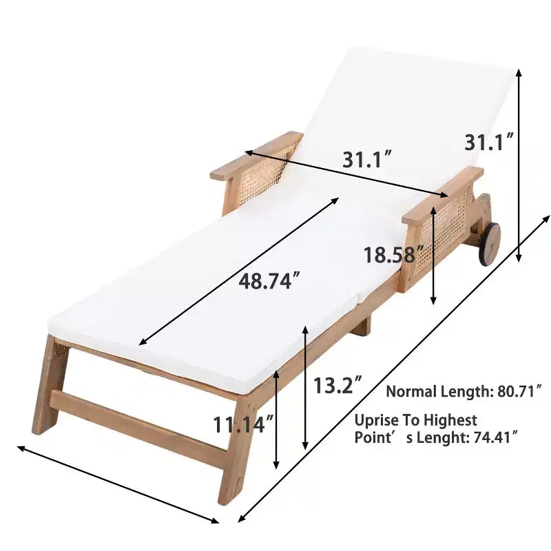 Christopher Knight Home Briar Chaise longue de jardin 2 pièces en acacia et rotin avec 2 roues et table d'appoint à lattes