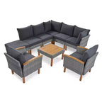GDFStudio Preston Patio Salon de conversation sectionnel moderne en rotin synthétique 9 pièces avec table et coussins