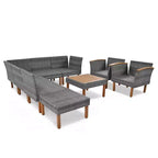 GDFStudio Preston Patio Salon de conversation sectionnel moderne en rotin synthétique 9 pièces avec table et coussins