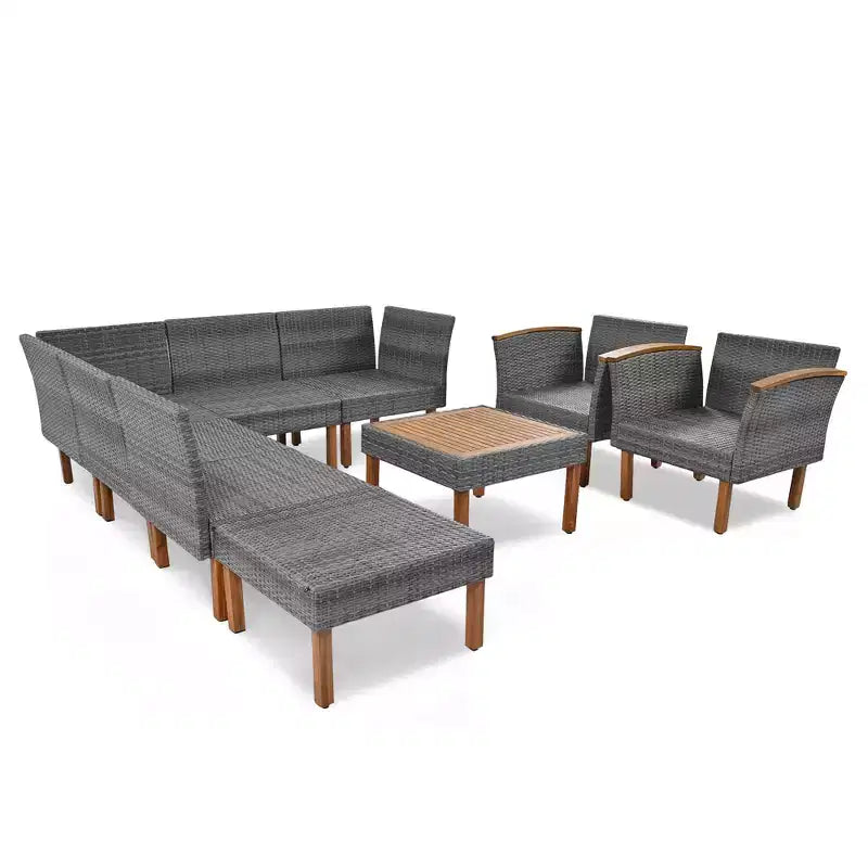 GDFStudio Preston Patio Salon de conversation sectionnel moderne en rotin synthétique 9 pièces avec table et coussins