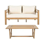 Ensemble de 5 meubles de patio ModernLuxe en bois d'acacia avec table basse, salon de jardin avec coussins beiges, finition teck clair
