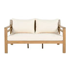 Ensemble de 5 meubles de patio ModernLuxe en bois d'acacia avec table basse, salon de jardin avec coussins beiges, finition teck clair