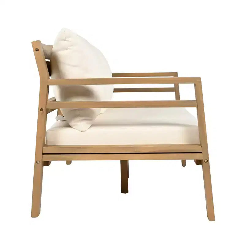 Ensemble de 5 meubles de patio ModernLuxe en bois d'acacia avec table basse, salon de jardin avec coussins beiges, finition teck clair