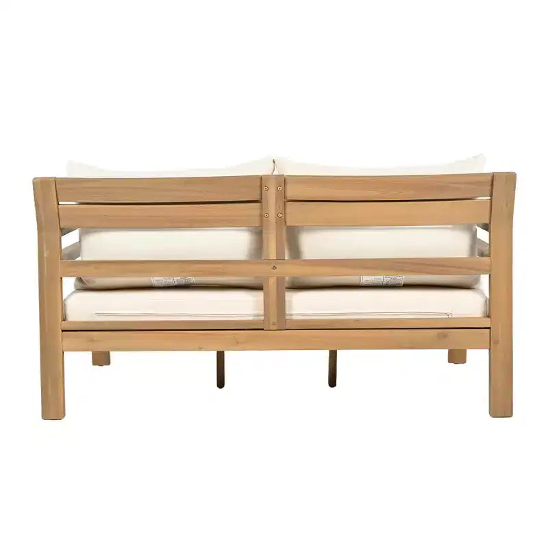 Ensemble de 5 meubles de patio ModernLuxe en bois d'acacia avec table basse, salon de jardin avec coussins beiges, finition teck clair