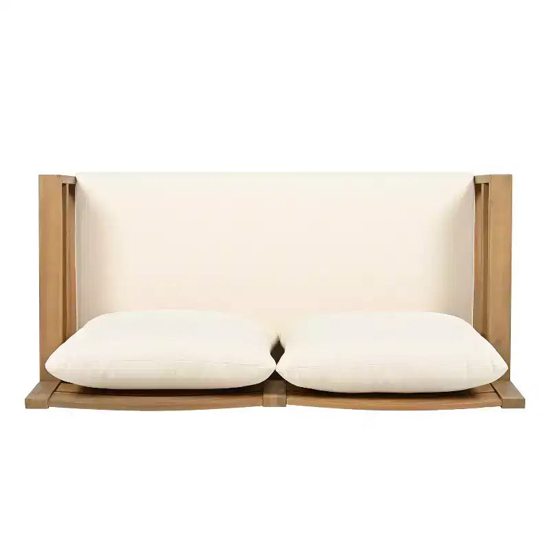 Ensemble de 5 meubles de patio ModernLuxe en bois d'acacia avec table basse, salon de jardin avec coussins beiges, finition teck clair