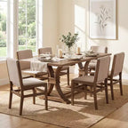 Christopher Knight Home Lyra, ensemble de salle à manger contemporain 7 pièces en hévéa tapissé, avec table à manger extensible