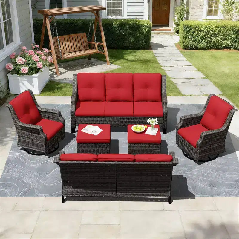 Ensemble de sièges d'extérieur modulaires UPTIOT avec canapés, fauteuils à bascule et poufs pour un confort polyvalent sur votre terrasse