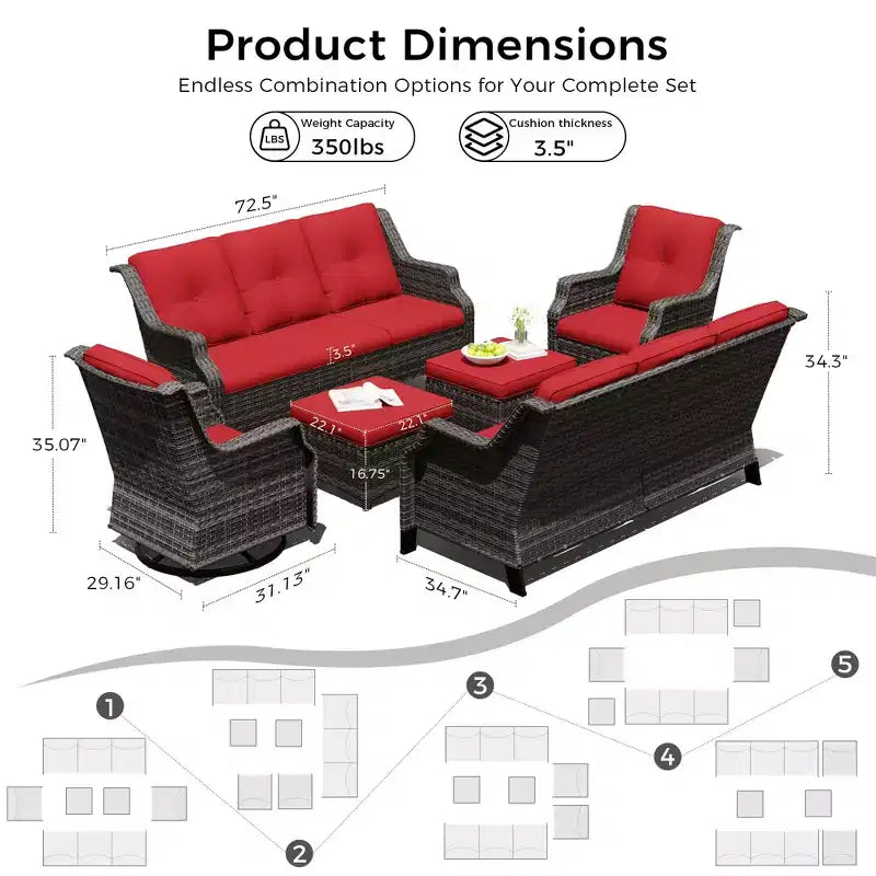Ensemble de sièges d'extérieur modulaires UPTIOT avec canapés, fauteuils à bascule et poufs pour un confort polyvalent sur votre terrasse