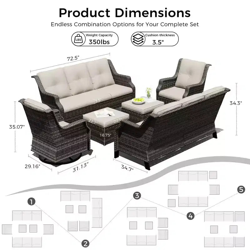 Ensemble de sièges d'extérieur modulaires UPTIOT avec canapés, fauteuils à bascule et poufs pour un confort polyvalent sur votre terrasse