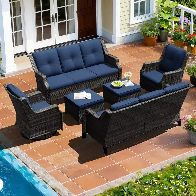 Ensemble de sièges d'extérieur modulaires UPTIOT avec canapés, fauteuils à bascule et poufs pour un confort polyvalent sur votre terrasse