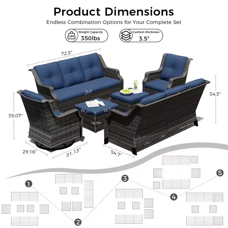 Ensemble de sièges d'extérieur modulaires UPTIOT avec canapés, fauteuils à bascule et poufs pour un confort polyvalent sur votre terrasse