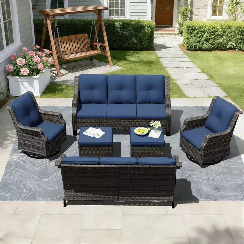 Ensemble de sièges d'extérieur modulaires UPTIOT avec canapés, fauteuils à bascule et poufs pour un confort polyvalent sur votre terrasse