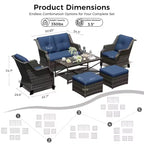 Ensemble modulaire extérieur UPTIOT : canapé 2 places, 2 fauteuils à bascule, 2 poufs et table basse pour une terrasse polyvalente