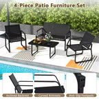 Ensemble de conversation de patio Costway 4 pièces avec siège en tissu respirant et plateau de table en verre trempé