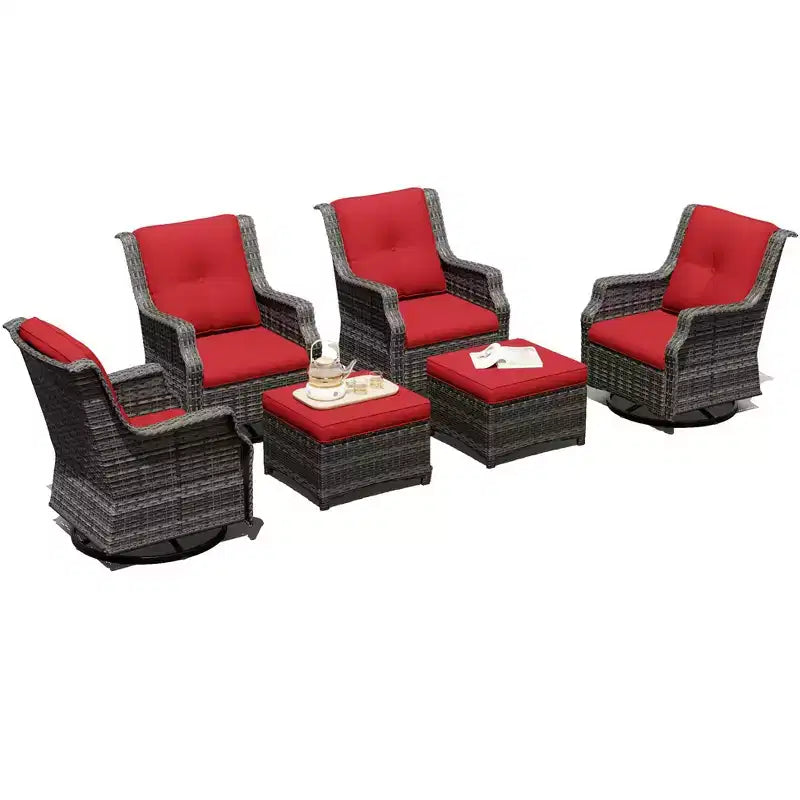 Ensemble fauteuil pivotant et repose-pieds UPTIOT 6 pièces : Rotation à 360° et tissu oléfine tout temps