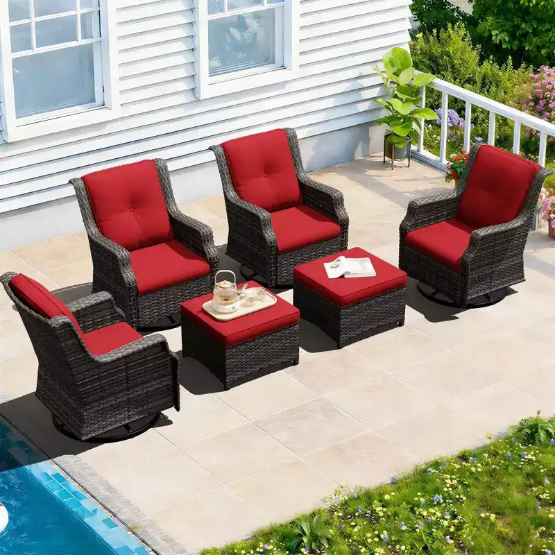 Ensemble fauteuil pivotant et repose-pieds UPTIOT 6 pièces : Rotation à 360° et tissu oléfine tout temps