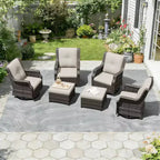 Ensemble fauteuil pivotant et repose-pieds UPTIOT 6 pièces : Rotation à 360° et tissu oléfine tout temps